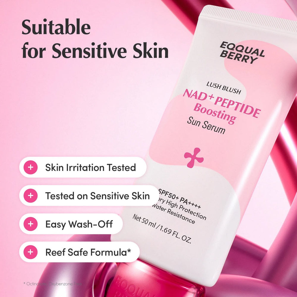 EQQUALBERRY Lush Blush NAD+ Peptide Boosting Sun Serum SPF50+ PA++++ – 50ml