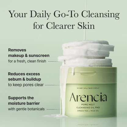 Arencia Pore Melt Cleansing Oil Pad Green Tea + Rice Oil – 50 Pads (140g)