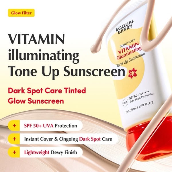 EQQUALBERRY Glow Filter Vitamin Illuminating Tone Up Sunscreen SPF50+ PA++++ – 50ml