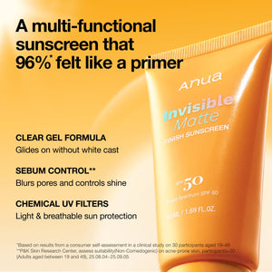 Anua Invisible Matte Finish Sunscreen SPF50 – 50ml