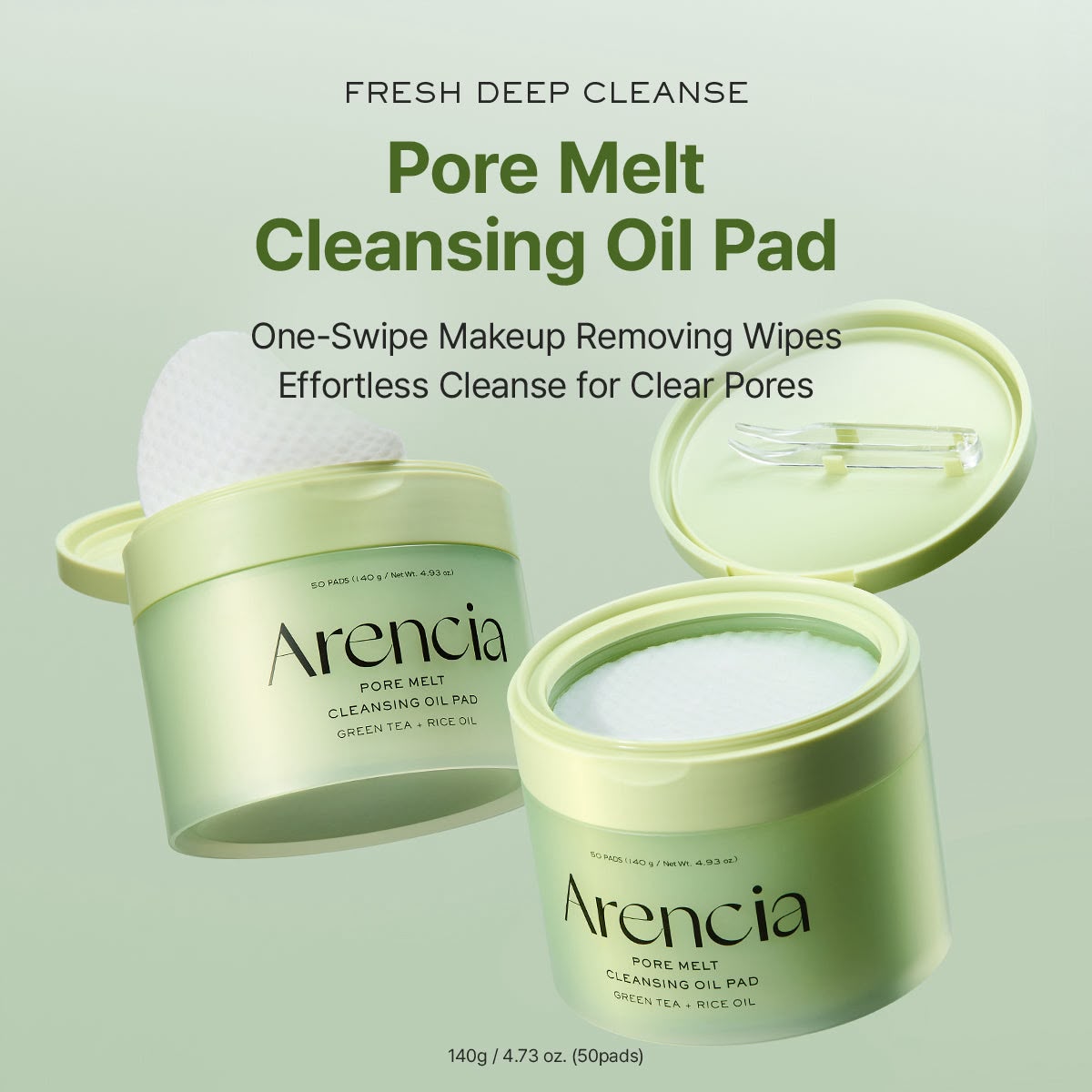 Arencia Pore Melt Cleansing Oil Pad Green Tea + Rice Oil – 50 Pads (140g)