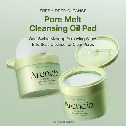 Arencia Pore Melt Cleansing Oil Pad Green Tea + Rice Oil – 50 Pads (140g)